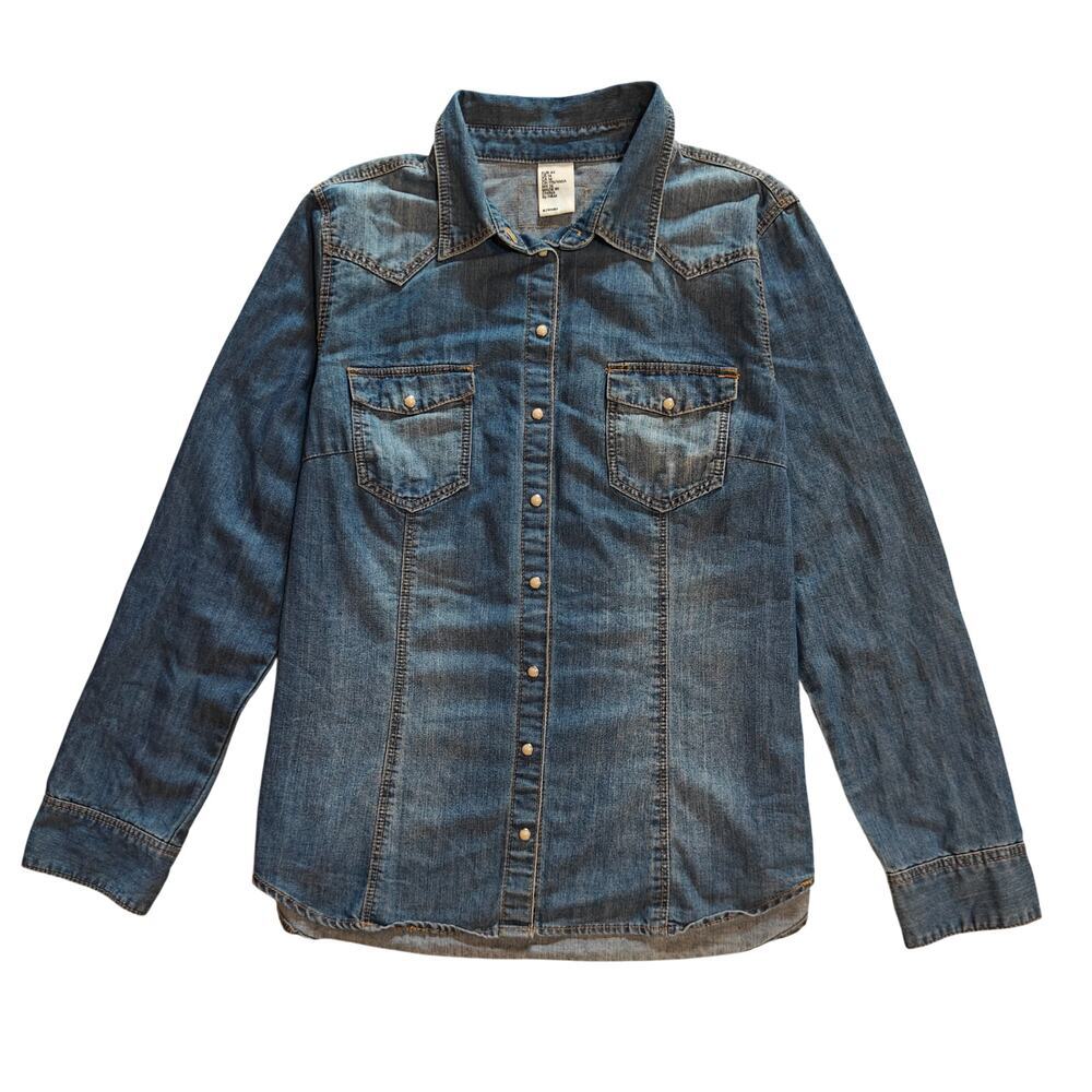 H&M &Denim Western Snap Button Shirt Medium Wash Size 14
